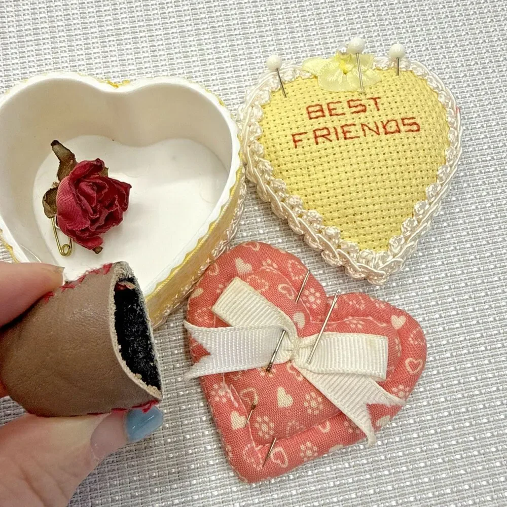 Vintage MCM Sewing Tin Lot, Buttons Thread Notions Applique Labels Ribbon, More!